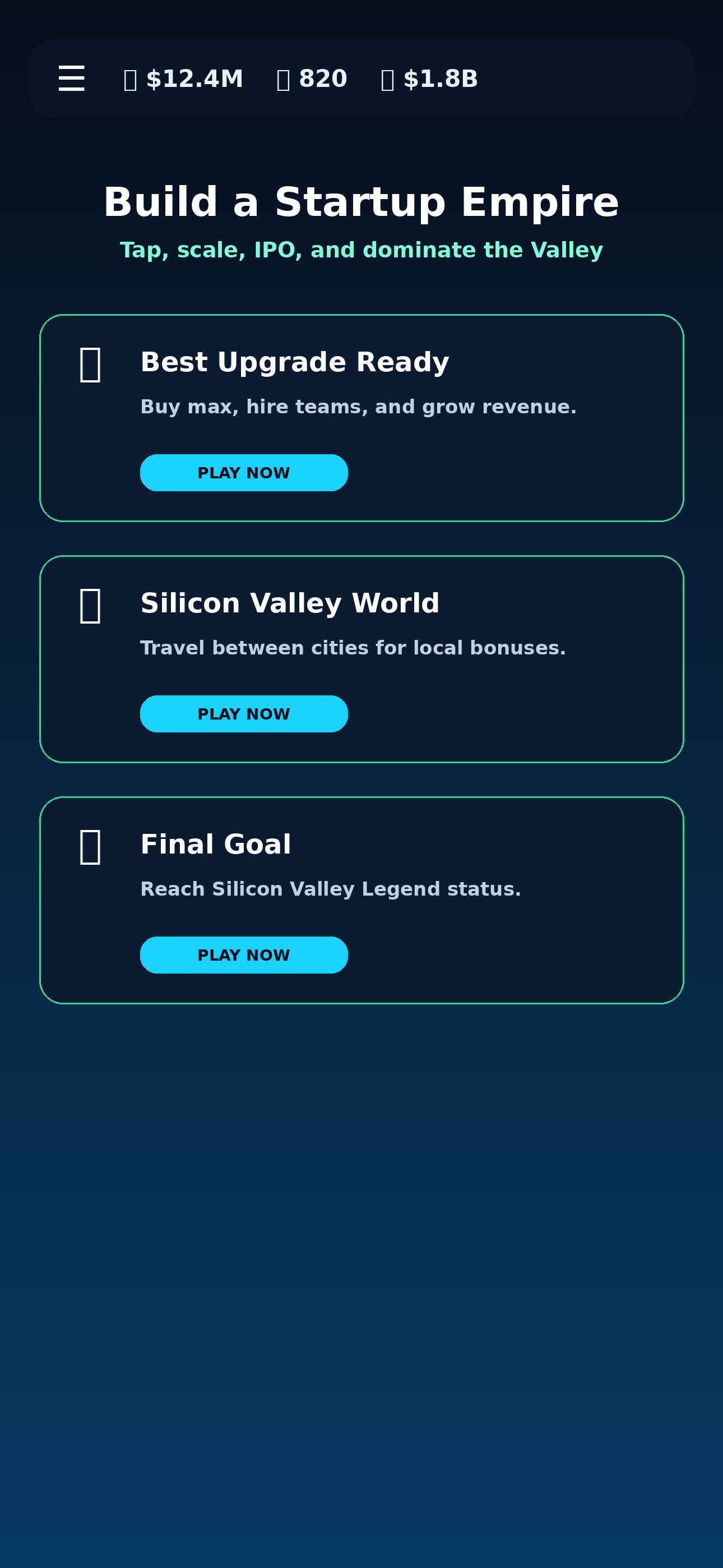 Tech Titan Empire home dashboard